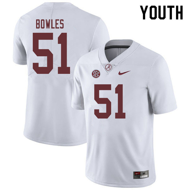 Alabama Crimson Tide Youth Tanner Bowles #51 White NCAA Nike Authentic Stitched 2019 College Football Jersey HL16R83WD